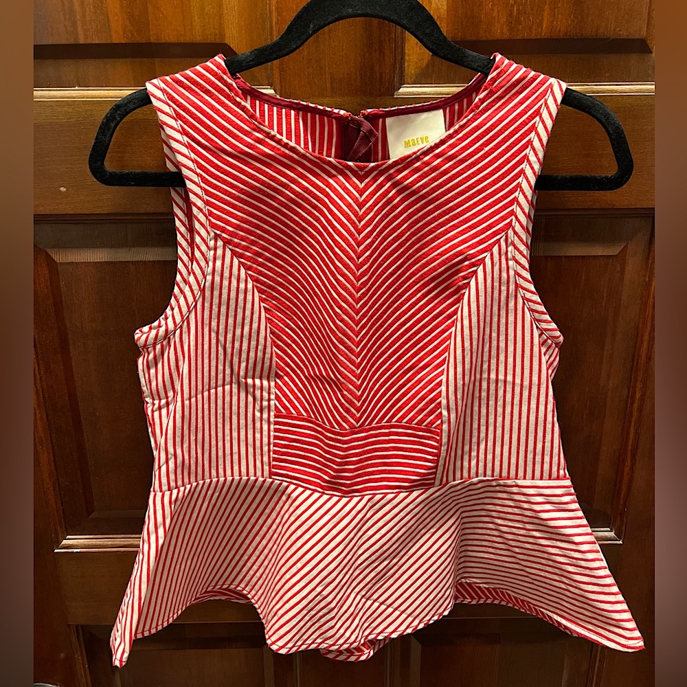 Anthropology Maeve red striped flattering top size 4